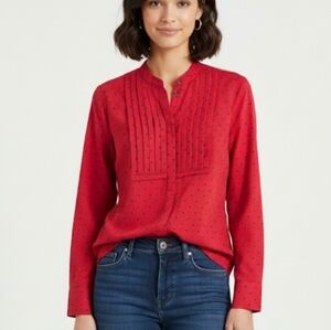 J. Crew Women's Red and Blue Polka Dot Pleated Front Blouse Size XS